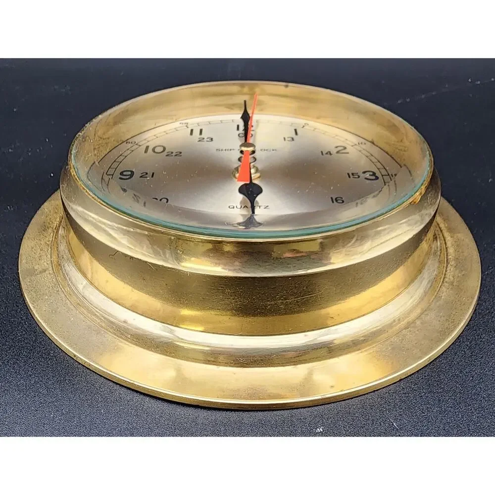 Vintage Lacquered Brass Ship’s Clock – Heavy, Stunning, 24‑Hr Dial, Not Working